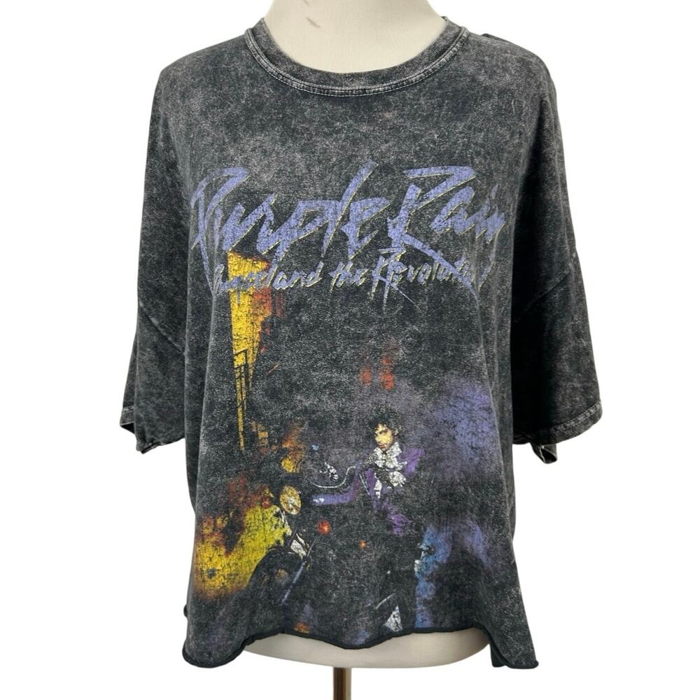 Prince Purple Rain Graphic Tee Acid Wash Vintage Style Rock Band Shirt LG